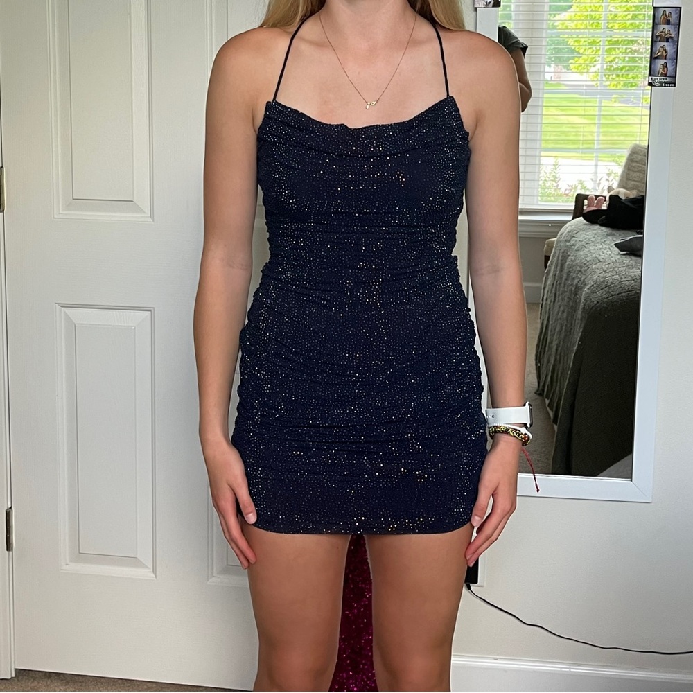 Elegant Navy Blue Glitter Dress